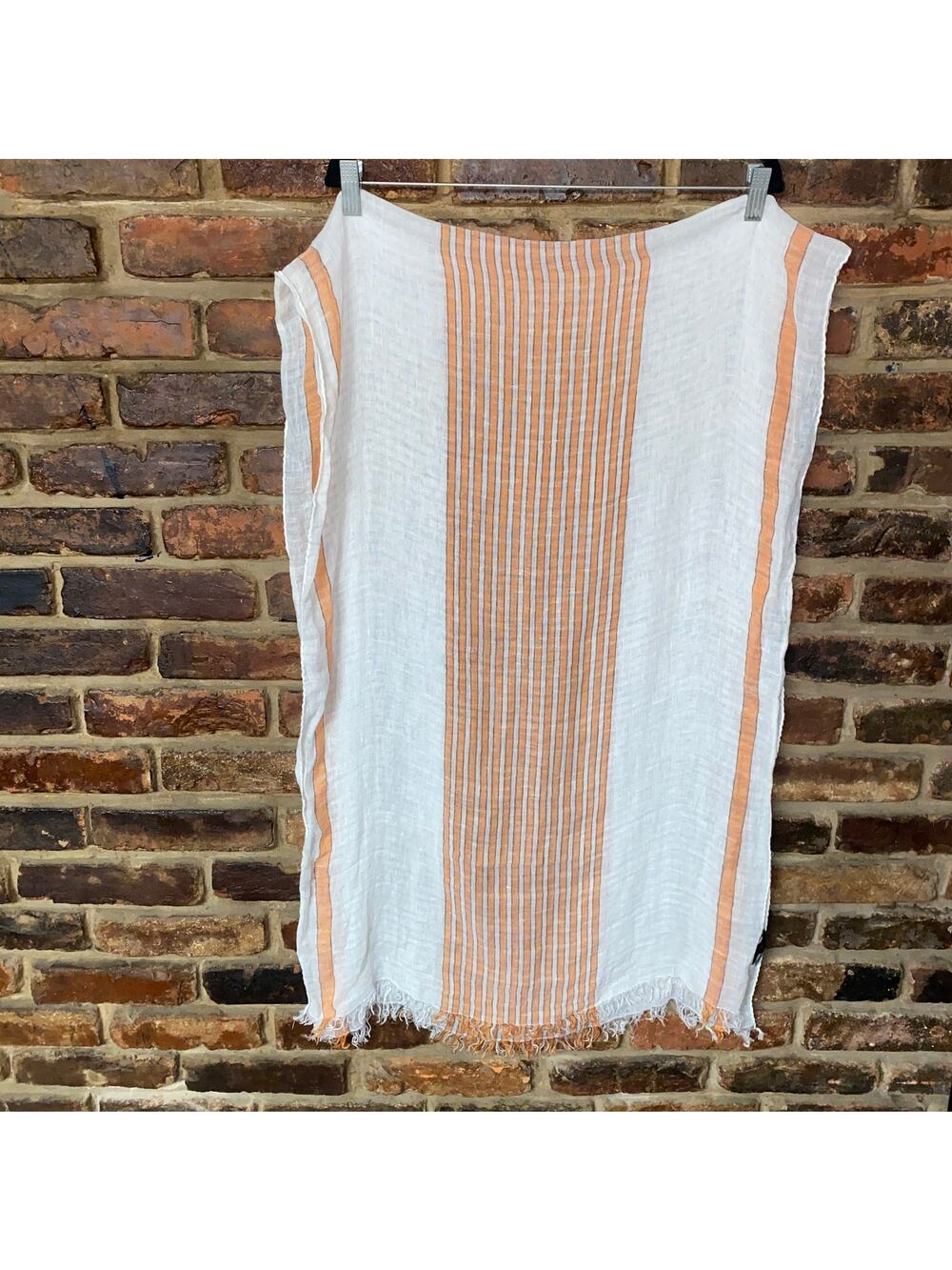 Baldessarini Rare Orange White Striped Linen Flax Rectangle Oversized Scarf